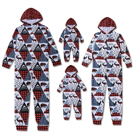 

SYNPOS Elk Christmas Family Matching Pajamas Mom Dad Kid Baby Hooded Onesie Jammies