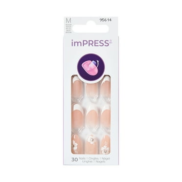 KISS imPRESS Design  Press on Nails, Uplifted, White, Medium Almond, 30 Count