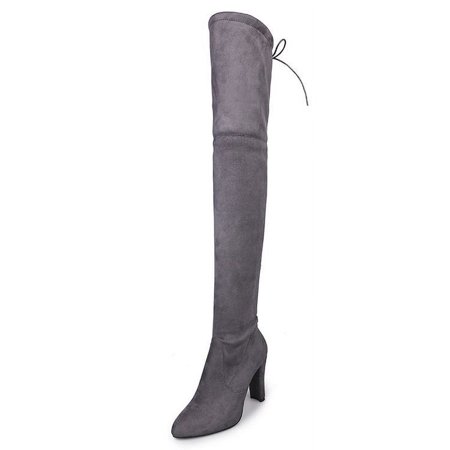 

Autumn and winter Europe and the United States new large knee boots high heel round head frosted boots side zipper women‘s shoes 43 yards