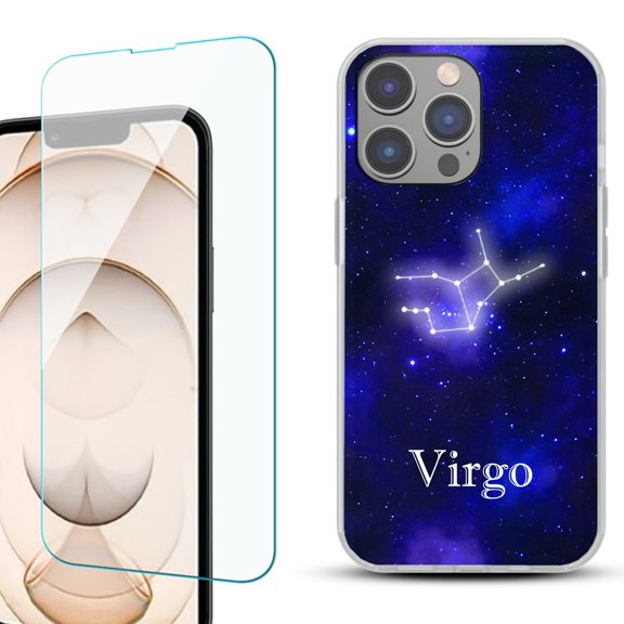 OneToughShield ® for iPhone 15 Pro Max Shockproof Fashion Phone Case, with Tempered Glass Screen Protector - Virgo