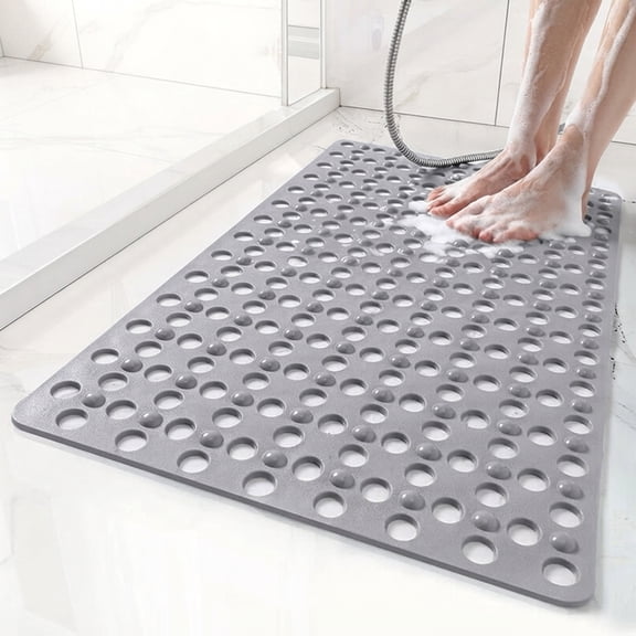 Tripumer Non Slip Bathtub Mat 17 x 30 Inch PVC Shower Mat Drain Holes Suction Cups Quick Dry for Bathroom Tub Gray
