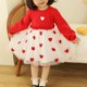 thumbnail image 4 of Vestido de malla estampado de manga larga para niña, vestido de cumpleaños hasta la rodilla, vestido de poliéster con mangas de obispo para niñas, 4 of 5