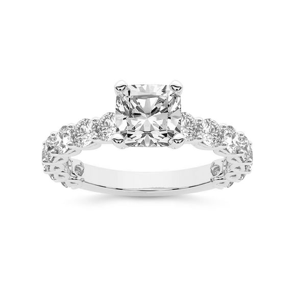 IGI Certified 1 Carat Cushion Shape Lab Grown Diamond Engagement Ring | 14K White Gold | Genelia Side Stone Diamond Ring | FG-VS1-VS2 Quality Friendly Diamonds