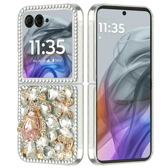 XPM for Motorola Razr 2025 Phone Case, Bling Crystal 3D Full Diamonds Luxury Sparkle Rhinestone Hybrid Protective Cover for Motorola Razr (2025) (Silver Panda Floral)