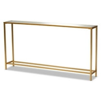 Pemberly Row Glam Gold Finished Metal and Mirrored Glass Console Table