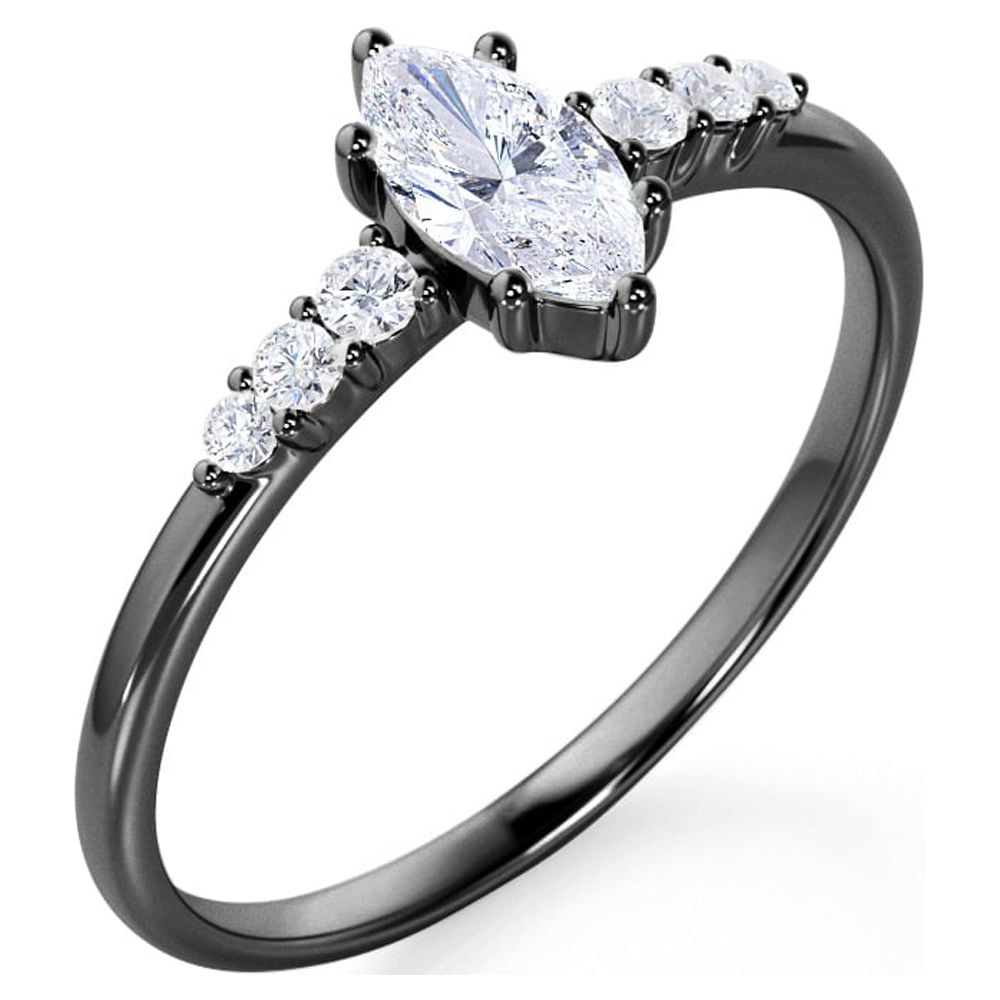 JeenMata 1 Carat Elegant Marquise Cut Engagement Ring in 18K Black Gold Plating for Women