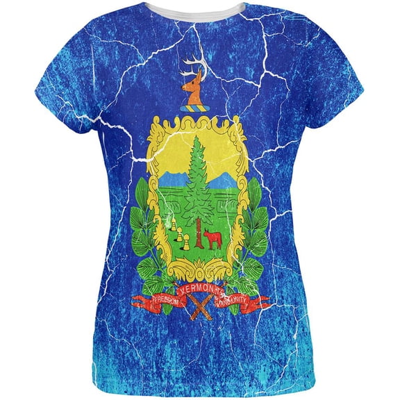 Vermont Vintage Distressed State Flag All Over Womens T Shirt Multi LG