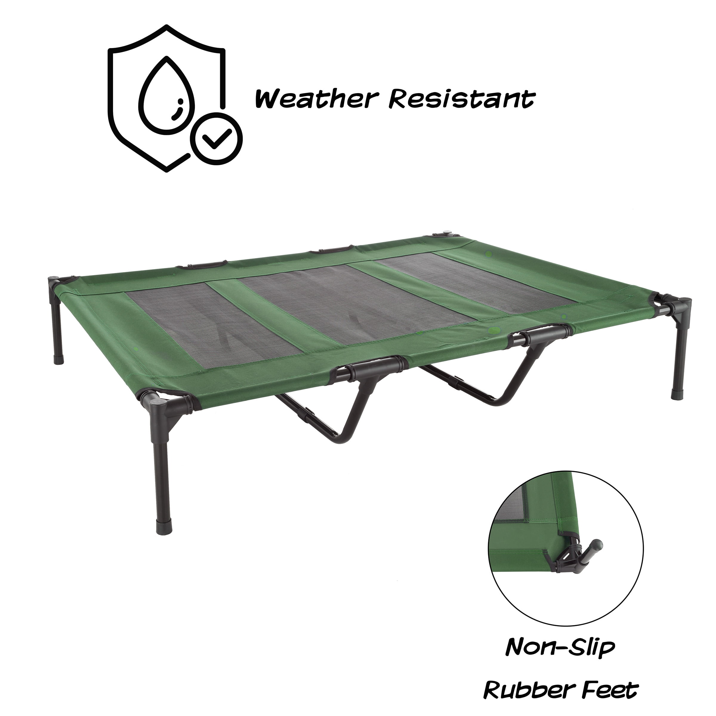 PETMAKER 48x35 Indoor/Outdoor Elevated Dog Bed for Pets up to 110lbs, Green