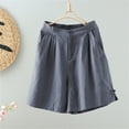thumbnail image 2 of BUIgtTklOP Women's Casual Bermuda Shorts Elastic Waist Cotton Linen Shorts with Pockets Summer Wide Leg Loose Solid Color Shorts, 2 of 6