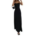 thumbnail image 3 of Women'S Basic Lounge Slip Long Dress Elegant Sleeveless Backless Ribbed Bodycon Maxi Dresses Black XL, 3 of 9