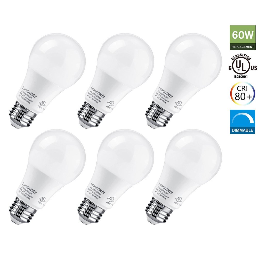LuminWiz 9W 5000K 700lm ULListed LED Light Bulbs A19 LED Bulb 60W