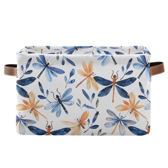 Storage Bins with Handle Fabric Organizer Basket Foldable Box 1 Pack Watercolor Dragonflies 14.2x10.2x8.3