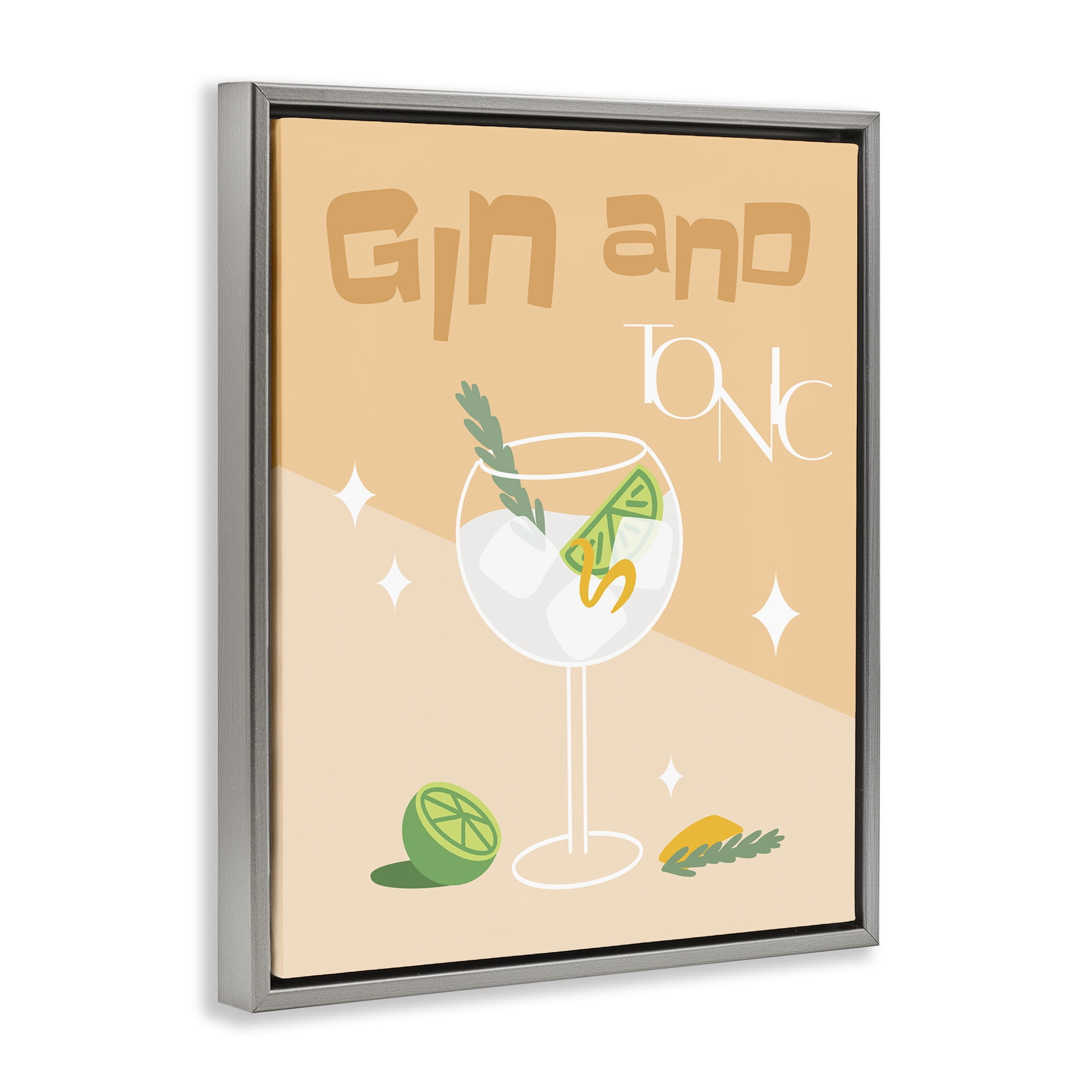 Stupell Industries Gin & Tonic Typography Food & Beverage Painting Gray Floater Framed Canvas Art Print Wall Art, 25 x 31
