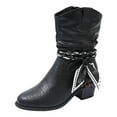 thumbnail image 6 of Rokment Retro Slouchy Wide Calf Dress Boots for Women 2025 Fashion Fall Winter Braided Boho Leather Chunky Block High Heel Mid Calf Riding Boots Black Size 6, 6 of 7