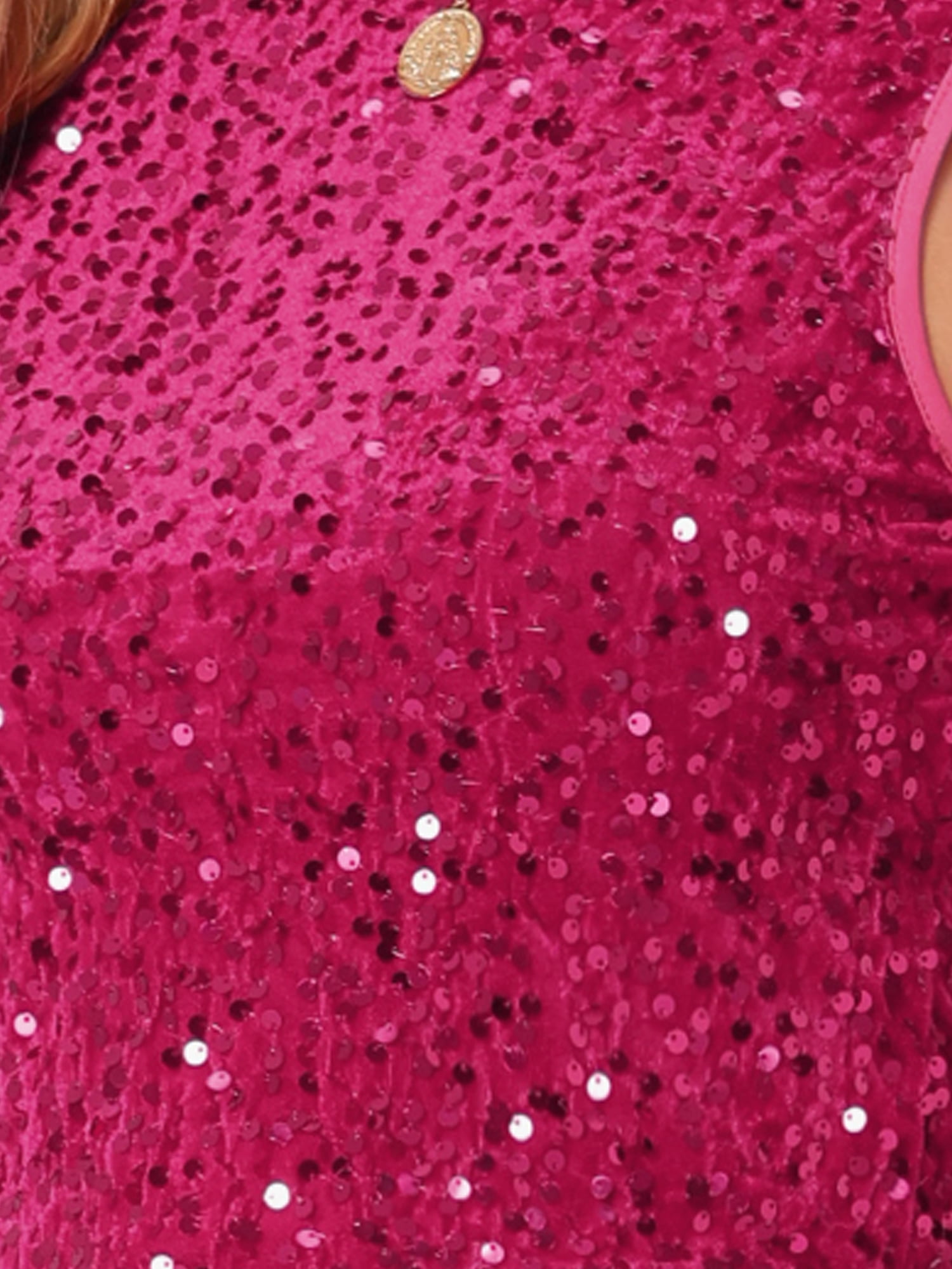 DARING DIVA Women's Sparkle Glitter Sleeveless Club Crop Tank Top L Rose Red