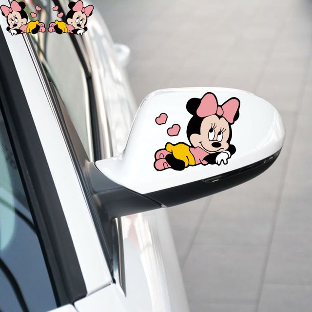 Disney Mickey Minnie Mouse Car Sticker Cartoon Auto Body Rearview Mirror Window Car Tail Sticker Covering Up Scratches Decals