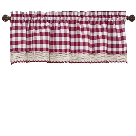 Woven Trends Room Darkening Window Valance, 58W x 14L Inches Top Rod Pocket Checkered Gingham Curtain Valance Scarf, Modern Farmhouse Window Curtain Valance Classic Buffalo Checked Plaid, Burgundy