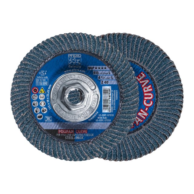 Disco de solapa PFERD POLIFAN® -Curvo Radial Tipo Zirconia de grano 40