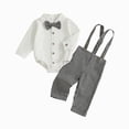 thumbnail image 3 of Infant Baby Boys 2 Piece Formal Fall Outfit, Long Sleeve Shirt Gingham Suspender Pants Gentle Suit For Wedding First Birthday Party for 3 6 9 12 18 Months,Black,12-18 Months, 3 of 9