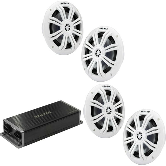 Kicker Marine KPX300.4 Powersports Amp &  (2) 6.5" Marine White Speakers