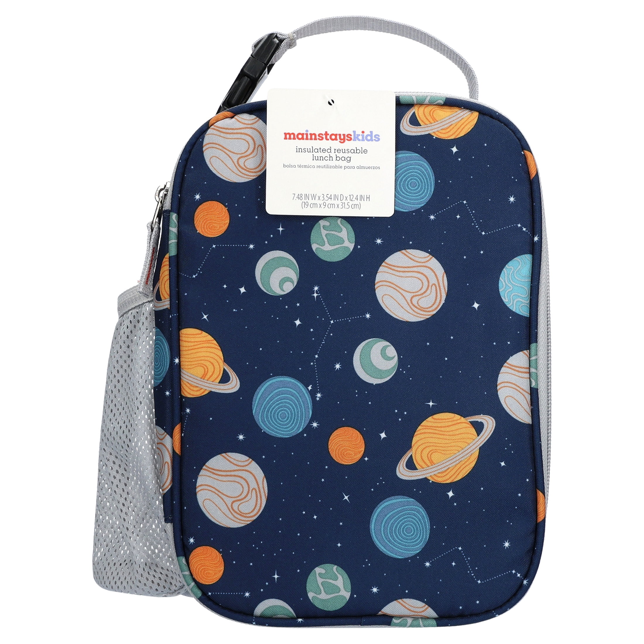Mainstays Kids Outer Space Insulated Polyester Reusable Lunch Bag with Mesh Side Pocket, Navy