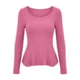 thumbnail image 5 of Bzdzmqm Womens Long Sleeve Shirts Ribbed Knit Peplum Tops Slim Fit Round Neck Casual Tunic Tee for Office Work Daily Wear, Hot Pink S, 5 of 5