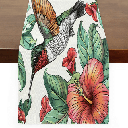 

Qzaxky Table Runner Boho Table Runner Summer Hummingbird Flower Bohemian Boho Outdoor Table Runner Decoration for Indoor Outdoor Home Dinner Party Wedding Decor 13 x 120 Inch