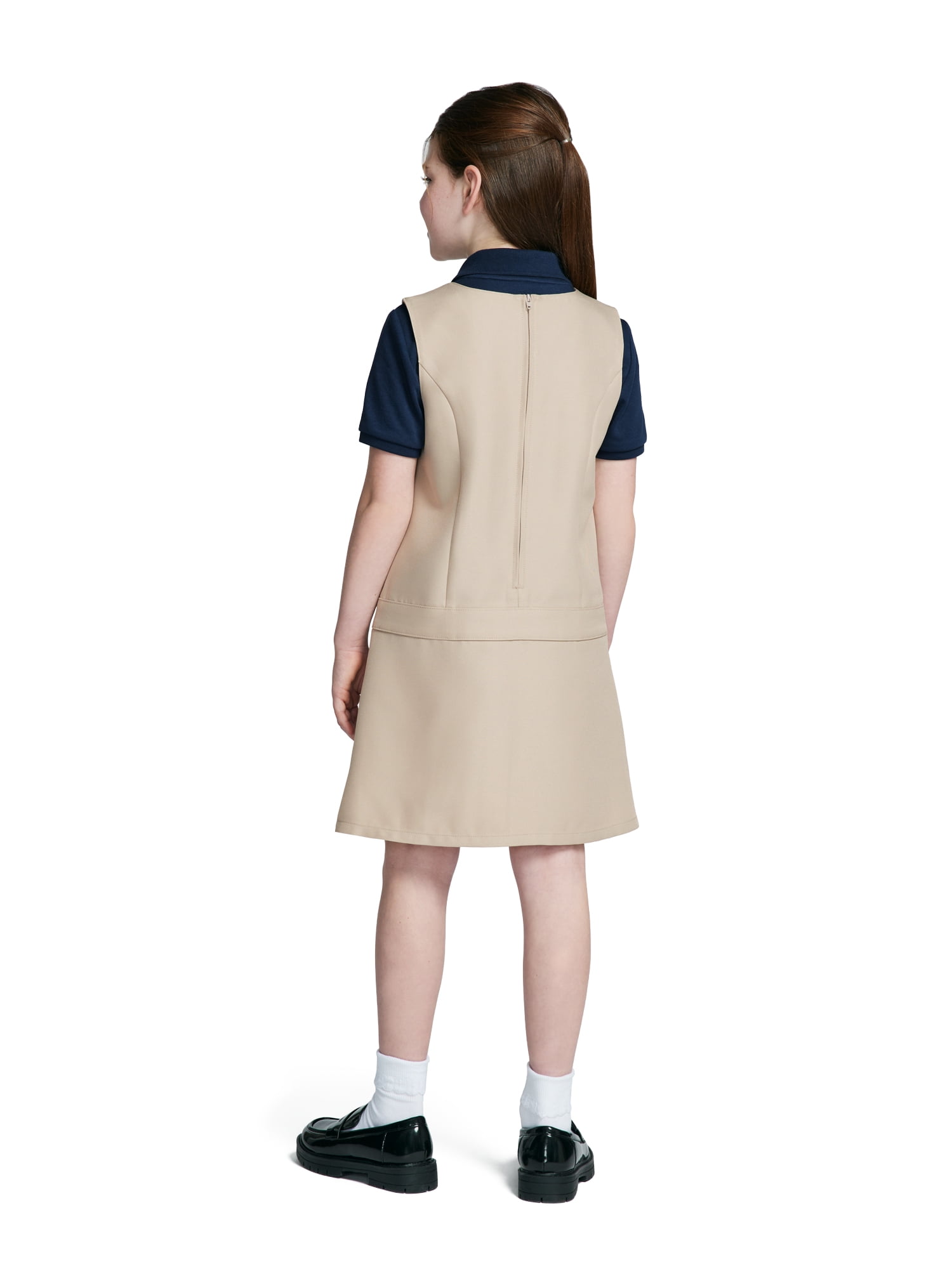 Wonder Nation Girls School Uniform Pleated Ruffle Jumper Dress, Sizes 4-16 & 8-20 Plus