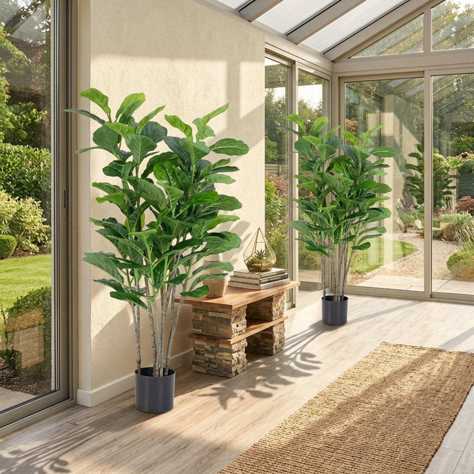 Vebreda Artificial Plant Decor, 51 Inches 2-Pack Artificial Fiddle Leaf Fig Tree for Indoor and Outdoor, Vivid and Full Appearance