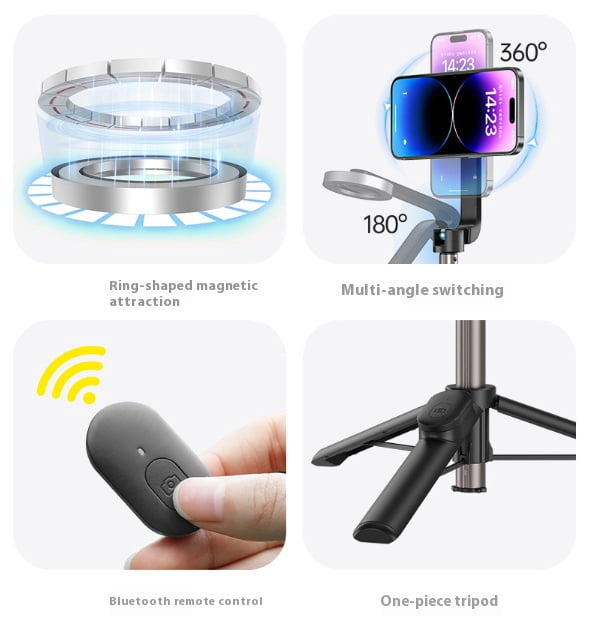 Magnetic Bluetooth Selfie Stick Tripod - Bigcan Compact Aluminum Phone Stand with Remote, 360° Rotation, 690mm Extension, Foldable for iPhone/Android/Magsafe Mounting