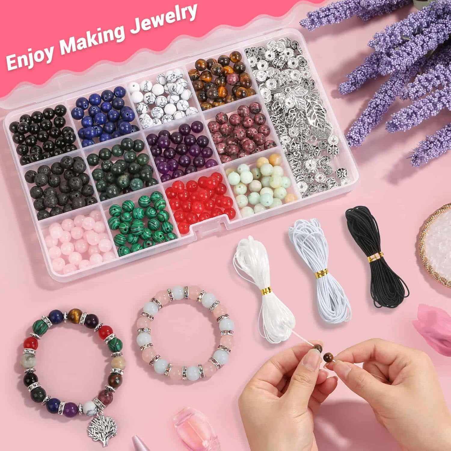 Stone Jewelry Making Kit, Crystal Bracelet Making Kit for Adults, Natural Beads for Jewelry Making