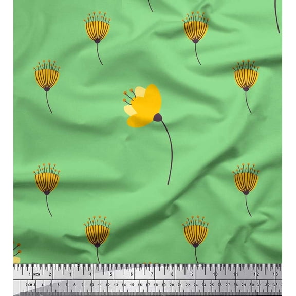 Soimoi Silk Fabric Floral Clip Art Printed Fabric 1 Yard 42 Inch Wide