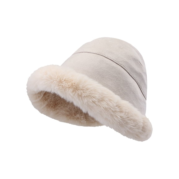 Yuanlong Womens Bucket Hat Minimal Plush Lined Warm Winter Hat Windproof Soft Cozy Casual Daily Elegant Outdoor Headwear