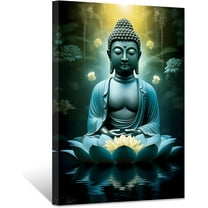 ZHONGYUTONG Buddha Painting Prints Lotus Flowers Canvas Pictures Zen Artwork Office Decor for Spiritual Meditation Yoga Spa Room Framed (12.00" x 18.00")