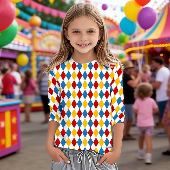 Toddler Girls Summer Cute Tops Carniva 3/4 Sleeve Print Loose Fit Round Neck Top Shirt Size 3-4T , White