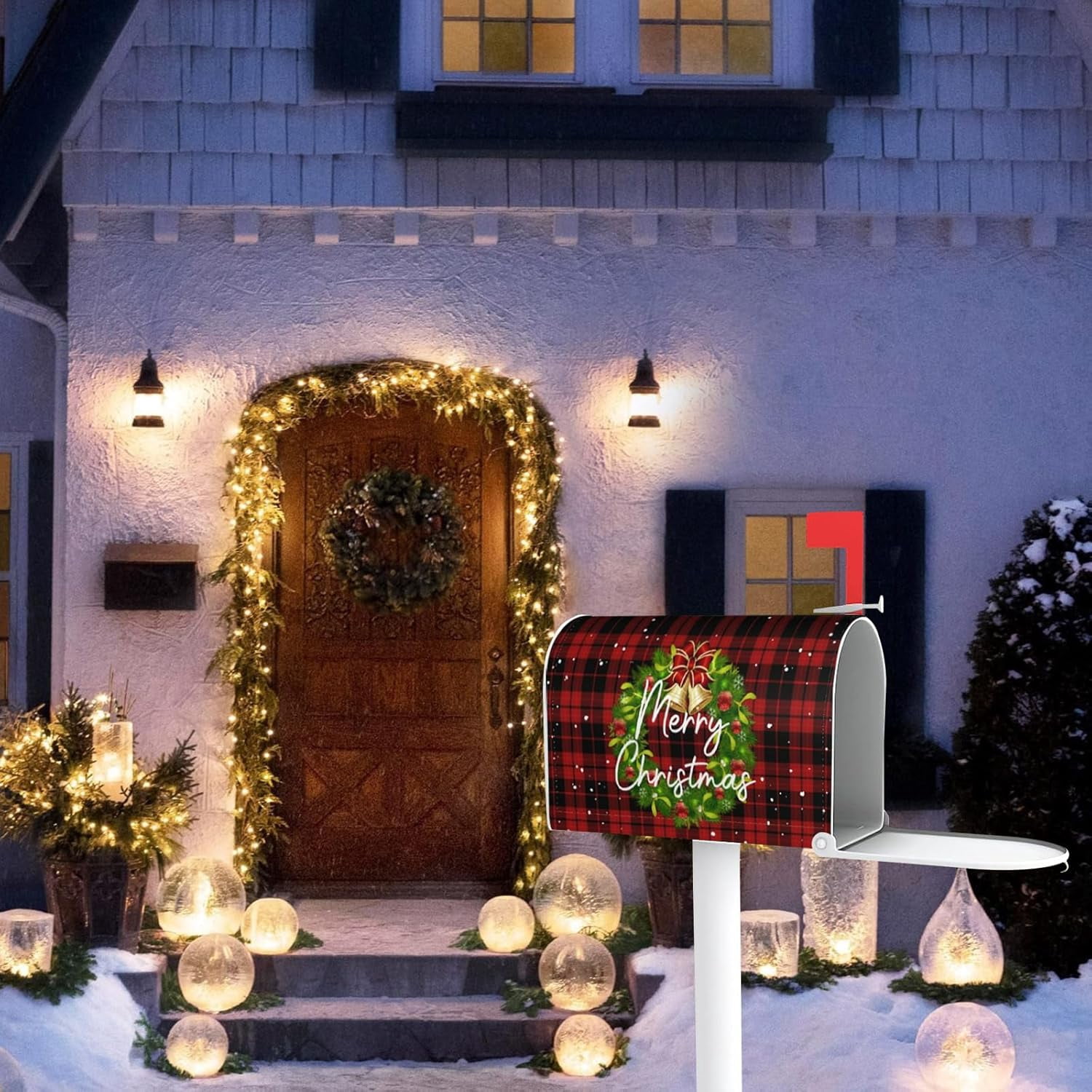 Magnetic Christmas Mailbox Cover - Standard 18x21" Winter Wreath & Plaid Wrap For Outdoor Holiday Decor - View #8
