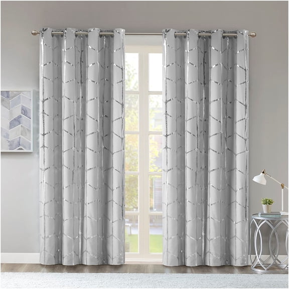 JERFIT Grey and Silver Blackout Curtains 50x63 Inch, Grommet Window Panel, Thermal Insulated Room Darkening Curtain for Bedroom Living Room