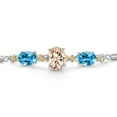 thumbnail image 3 of 925 Silver & 10K Yellow Gold Peach Morganite Swiss Blue Topaz & Lab Grown Diamond Bracelet for Women | 4.66 Cttw | Gemstone October Birthstone | Oval 10X8MM and 8X6MM | Fully Adjustable 9 inch, 3 of 5