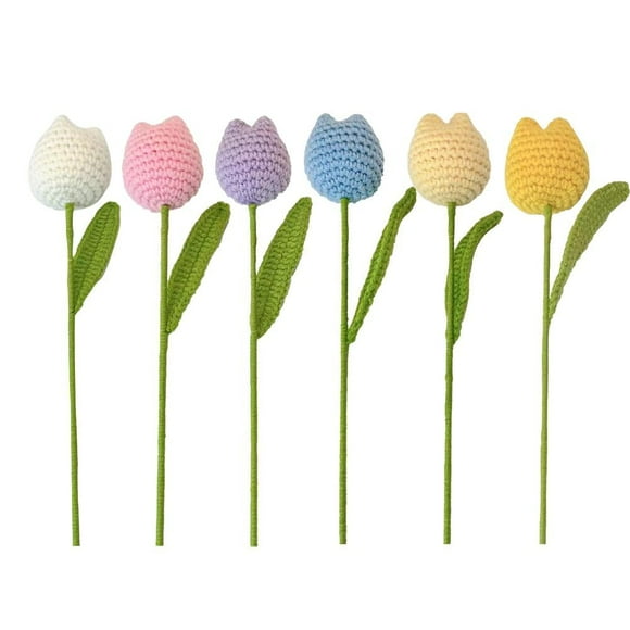 6~20pcs Handmade Crochet Tulip Flower Bouquet Holiday Parents For Lover/ S3Q4