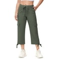 thumbnail image 4 of Satankud Women's Cargo Capris Hiking Pants for Camping Outdoor Athletic Casual Loose Comfy Elastic Waist with Pockets Quick Dry Armygreen S, 4 of 9
