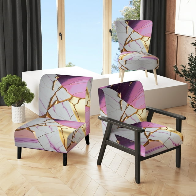 Designart "Violet-Hued Geode Abstract II" Chaise d'Appoint en Marbre Violet - Fauteuil Moderne pour Salon