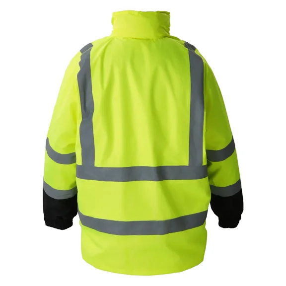 High Visibility Reflective Safety Jacket for Men and Women,Waterproof Construction Coat with Pockets,ANSI Class 3 Hi Vis Yellow Rain Gear,Size L
