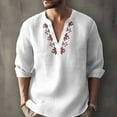 thumbnail image 2 of WREESH Men's Casual Cotton Linen Henley Shirt Fashion V-Neck Print Long Sleeve Pullover Lightweight Breathable Button Shirt Workout Tops White, 2 of 6