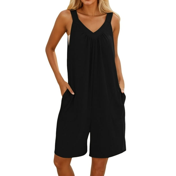 Mono con cuello en V para mujer: tejido mini, bolsillos delanteros, informal/trabajo, temporada de verano, poliéster, tallas S-XXL, 90-98 cm de largo, lavable a máquina.