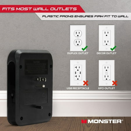 Monster Wall Tap Surge Protector, 6 Grounded Outlets & 2 USB Ports