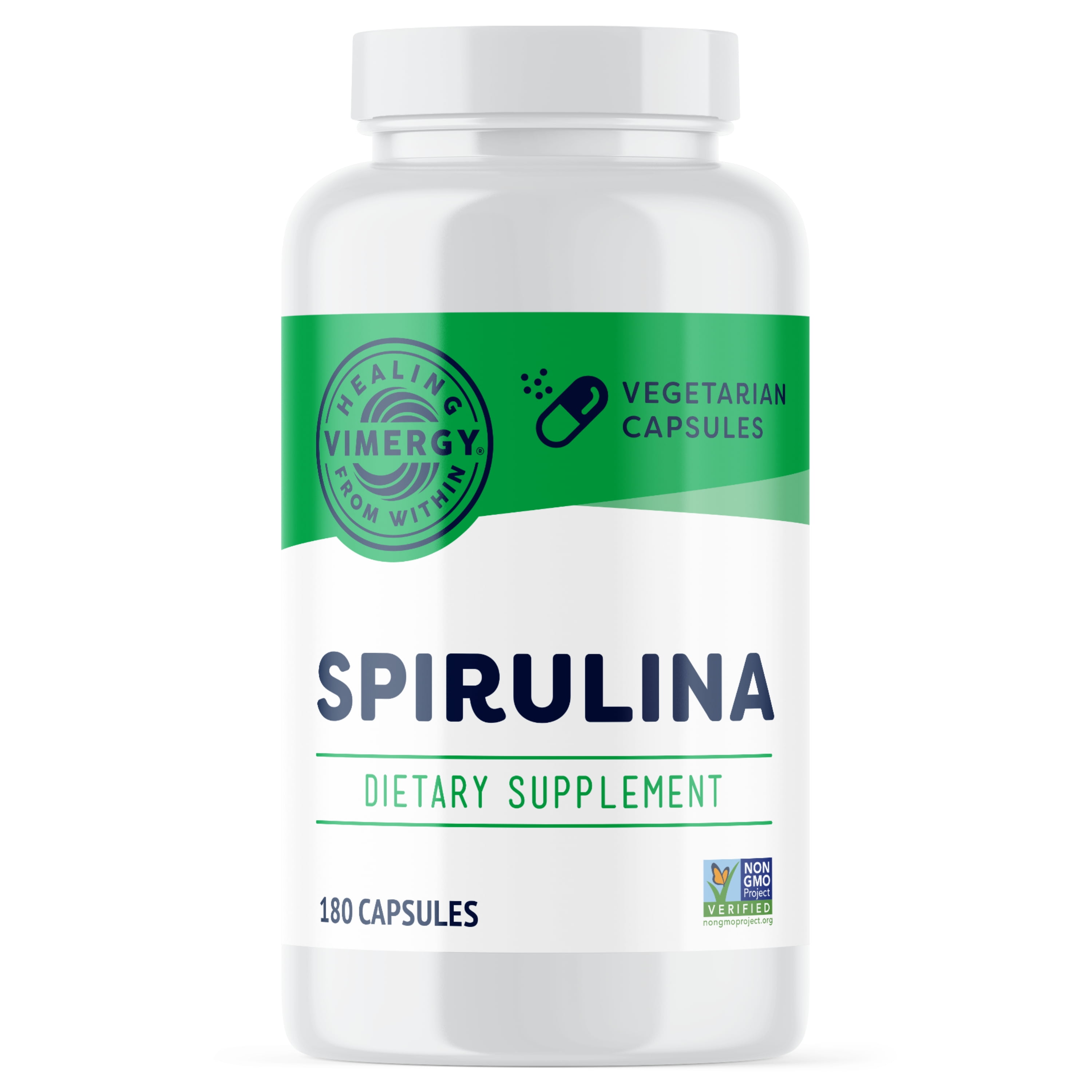 Vimergy Natural Spirulina Capsules, 30 Servings Super Greens Supplement Nutrient Dense Blue