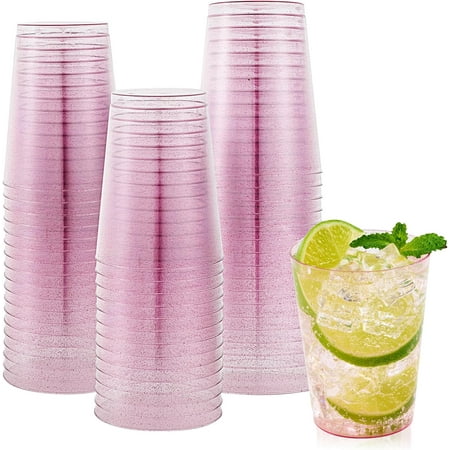 10 oz Purple Plastic Cups, 100 Pack Party Glasses Tumblers, Heavy Duty Purple Glitter Disposable Cups for Wedding, Thanksgiving, Christmas, Halloween
