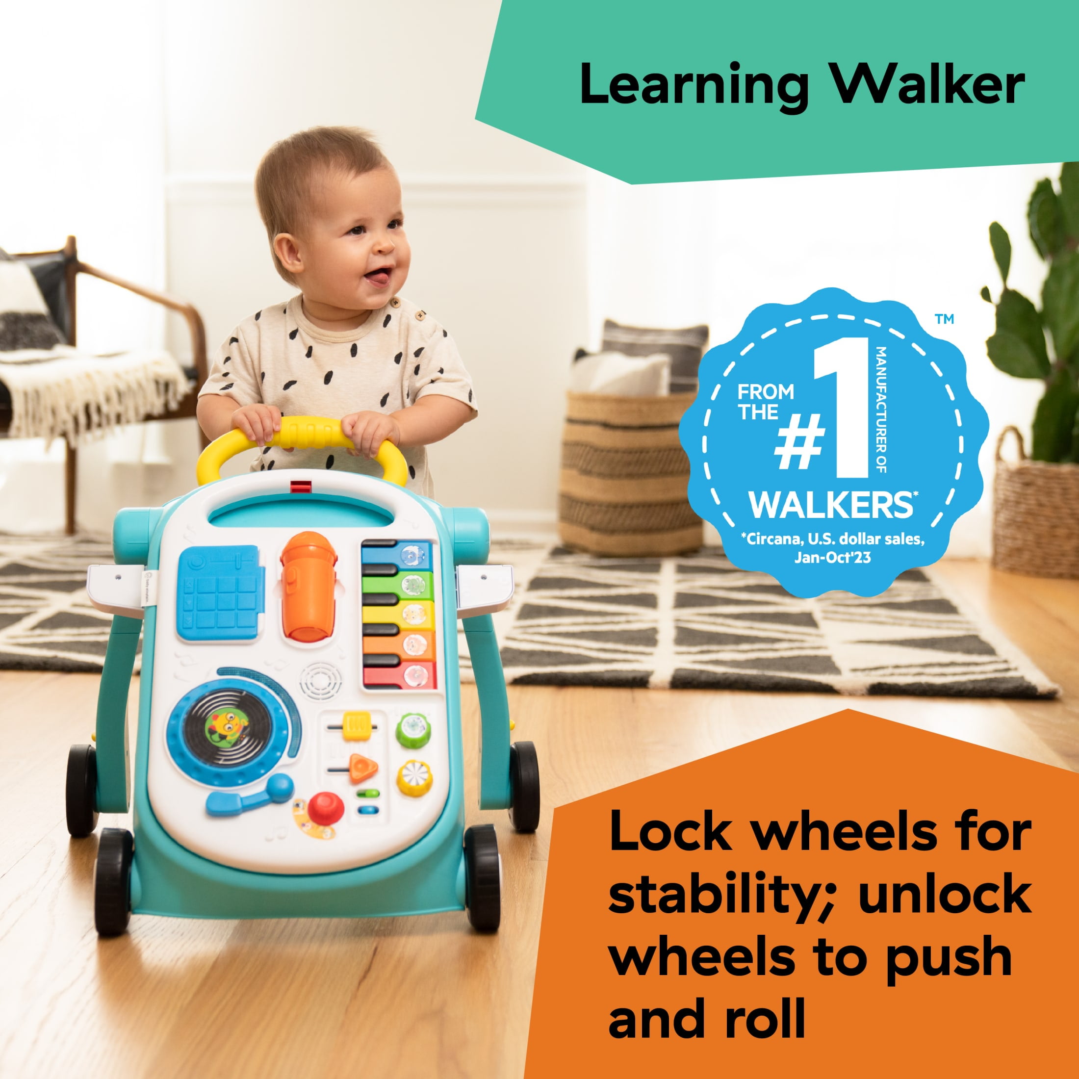 Baby Einstein Musical Mix ‘N Roll 4-in-1 Push Walker, Activity Center, Toddler Table and Floor Toy for 6 Months+ Unisex