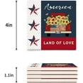 thumbnail image 3 of FMSHPON Land of Love Independence Day Vintage Pickup Truck Sunflowers American Flag Retro Car Set of 6 Coaster Drinks, Absorbent Ceramic Stone Coasters Cup Mat Cork Base Coffee Table Bar Decor, 3 of 4