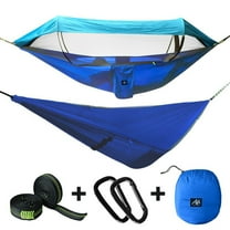 IC ICLOVER Outdoor Camping Hammock Tent with Mosquito Net & Sunshade Cloth Including Straps, Carabiners, Rope & Carry Bag, Lightweight Big Nylon Parachute Hammock Blue